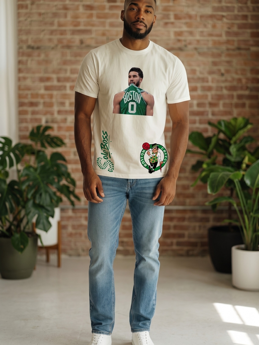 White Boston Celtics Graphic T-Shirt - Men's Crew Neck